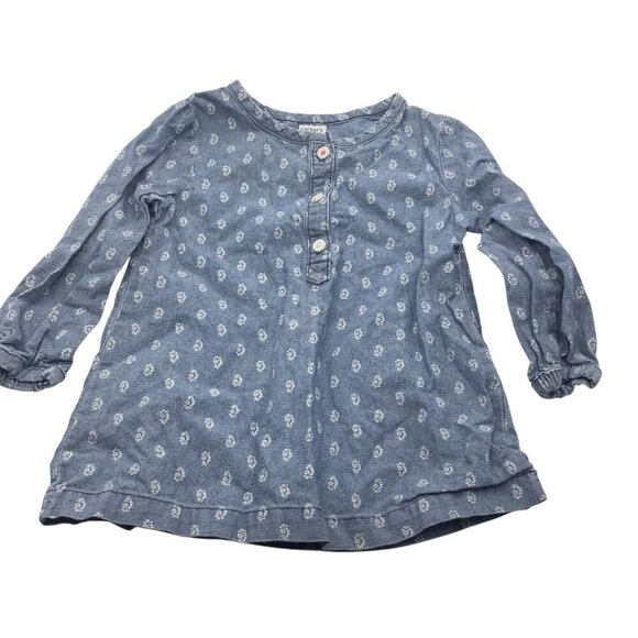 Carter's Blue Blouse Baby Girl 18M Cotton Button Front Floral Print Long Sleeve - Picture 1 of 7